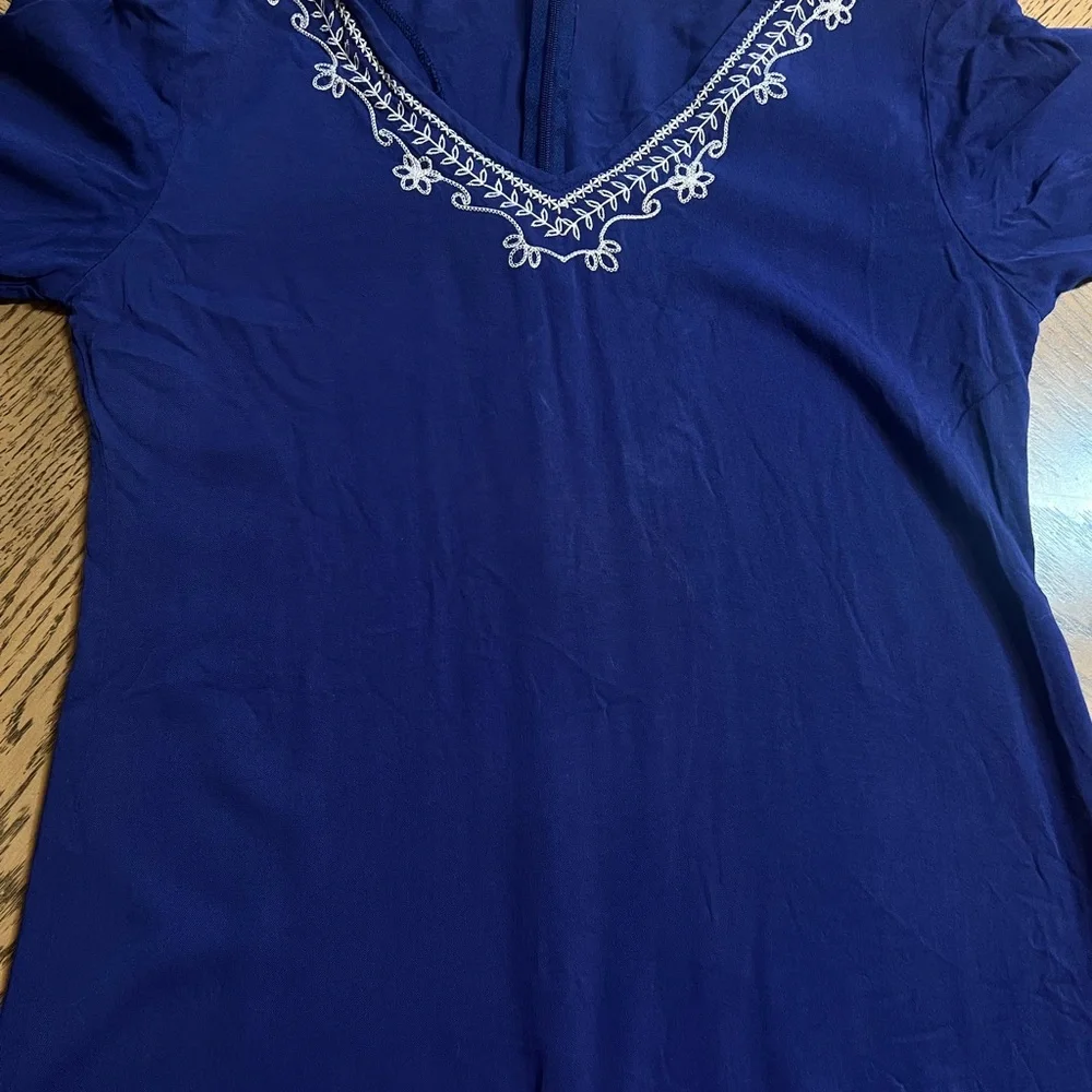 Ariat dress Blue Embroidered V-Neck Tunic Dress small boho coastal western rodeo - Picture 9 of 9